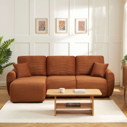 Canapé d'angle DANILO convertible velours côtelé terracotta 4 places