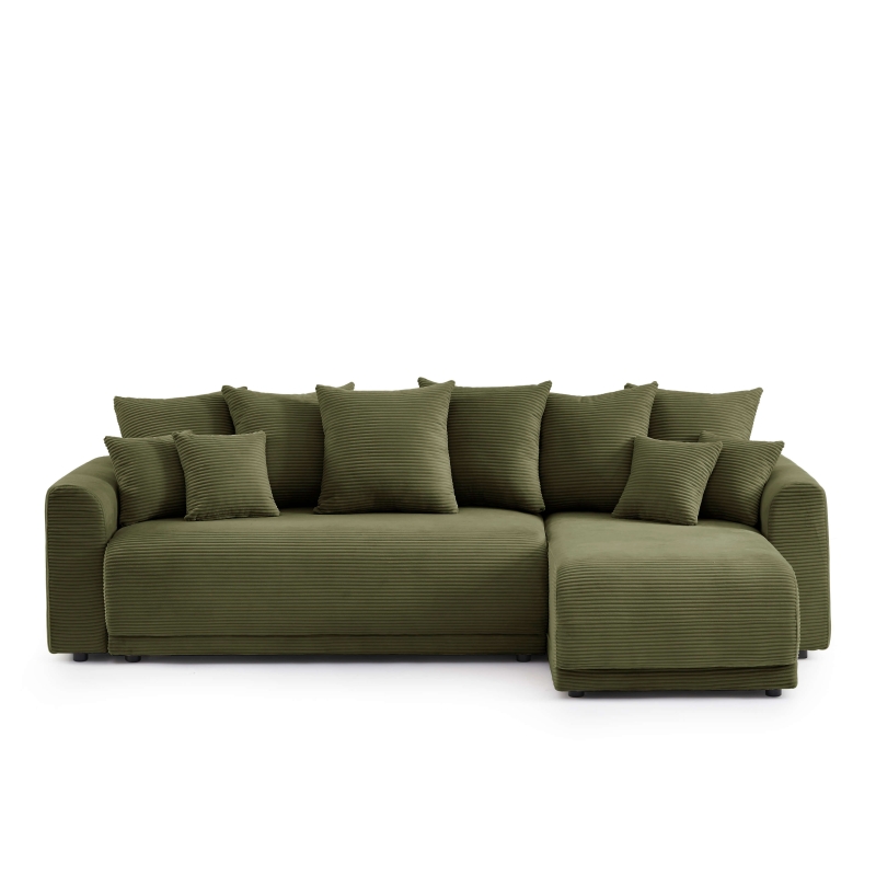 Canapé angle SOLINE convertible velours côtelé vert 4 places