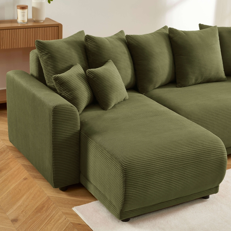 Canapé angle SOLINE convertible velours côtelé vert 4 places