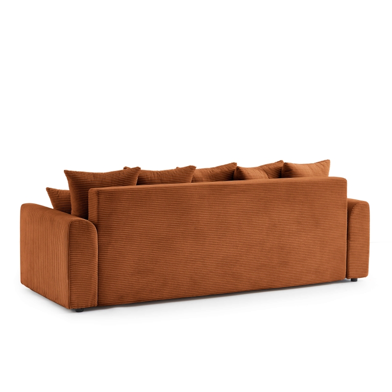 Canapé droit SOLINE convertiblevelours cotêlé terracotta 3 places