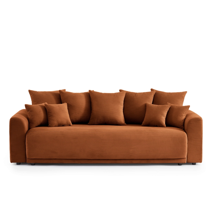 Canapé droit SOLINE convertiblevelours cotêlé terracotta 3 places