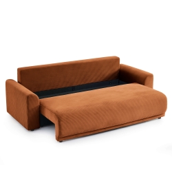 Canapé droit SOLINE convertiblevelours cotêlé terracotta 3 places