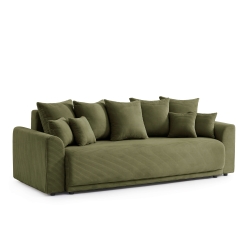 Canapé droit SOLINE convertiblevelours cotêlé vert 3 places