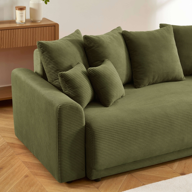 Canapé droit SOLINE convertiblevelours cotêlé vert 3 places