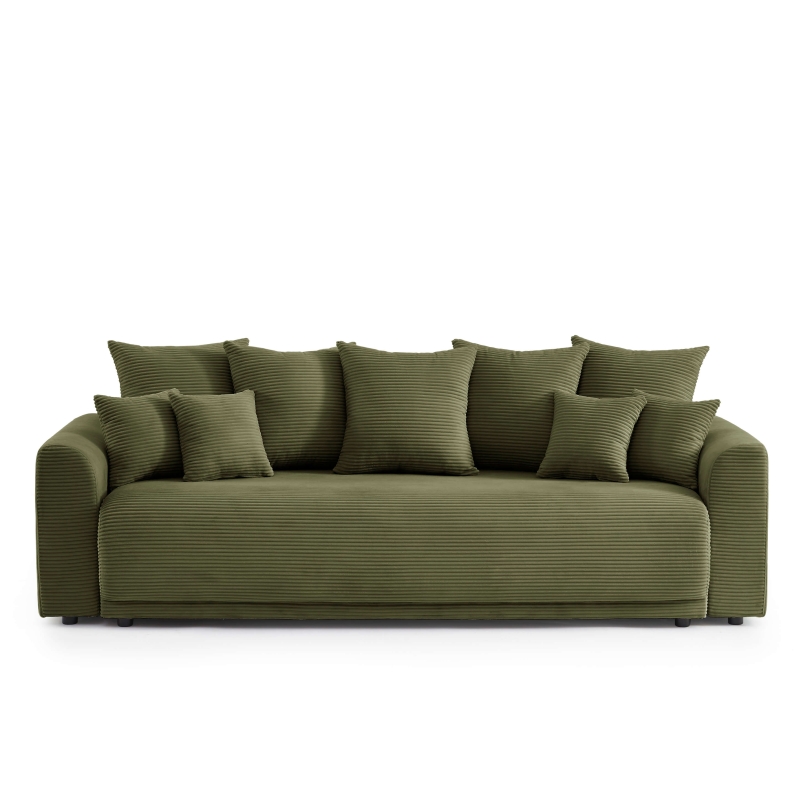 Canapé droit SOLINE convertiblevelours cotêlé vert 3 places