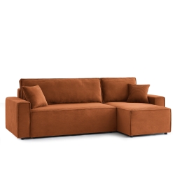 Canapé d'angle ZOLA convertible et réversible velours côtelé terracotta 4 places
