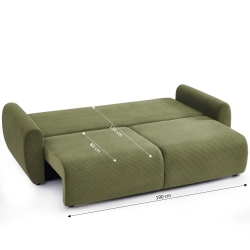 Canapé droit DANILO convertible velours côtelé vert 3 places