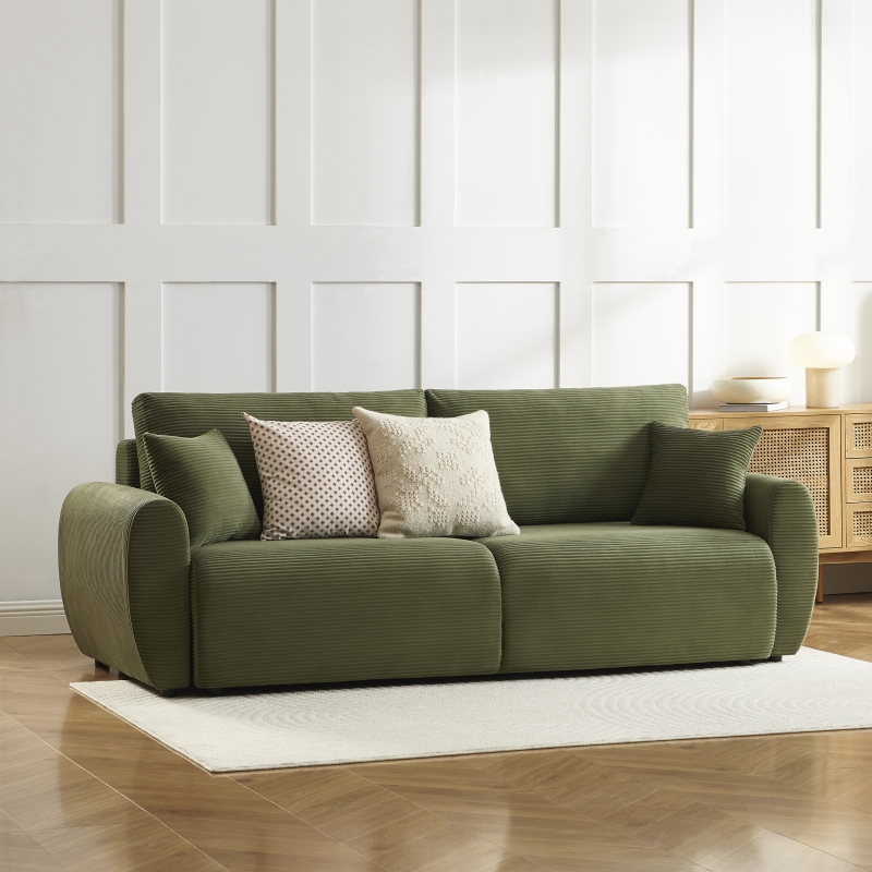 Canapé droit DANILO convertible velours côtelé vert 3 places