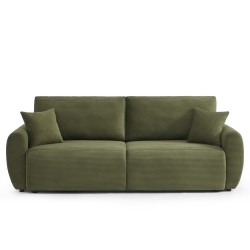 Canapé droit DANILO convertible velours côtelé vert 3 places