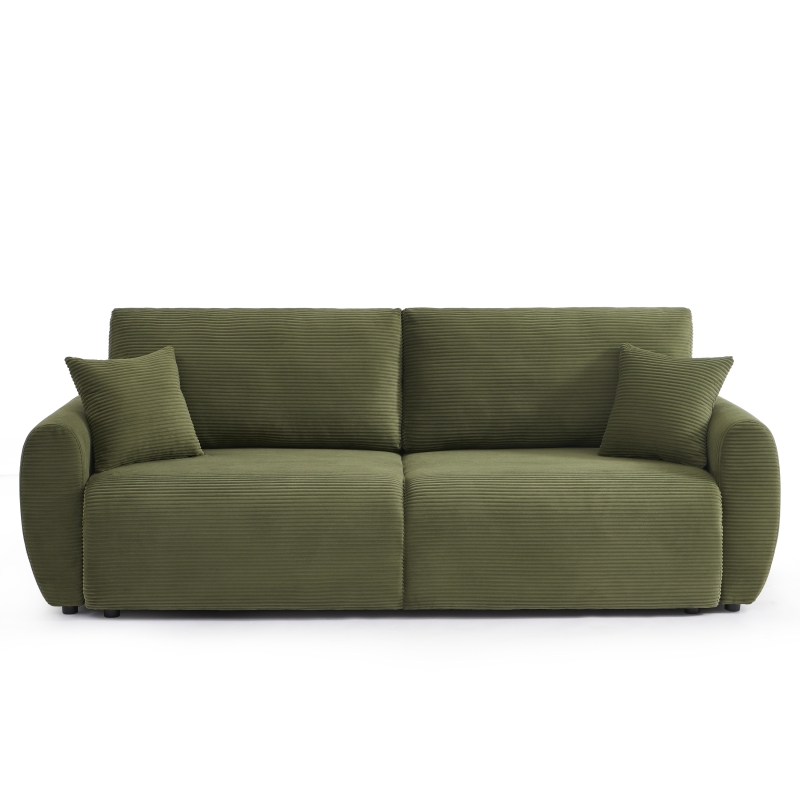 Canapé droit DANILO convertible velours côtelé vert 3 places