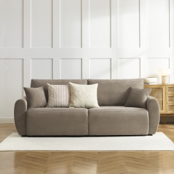 Canapé droit DANILO convertible velours cotelé taupe 3 places