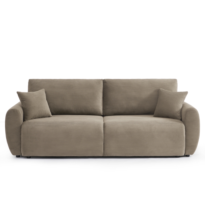 Canapé droit DANILO convertible velours cotelé taupe 3 places