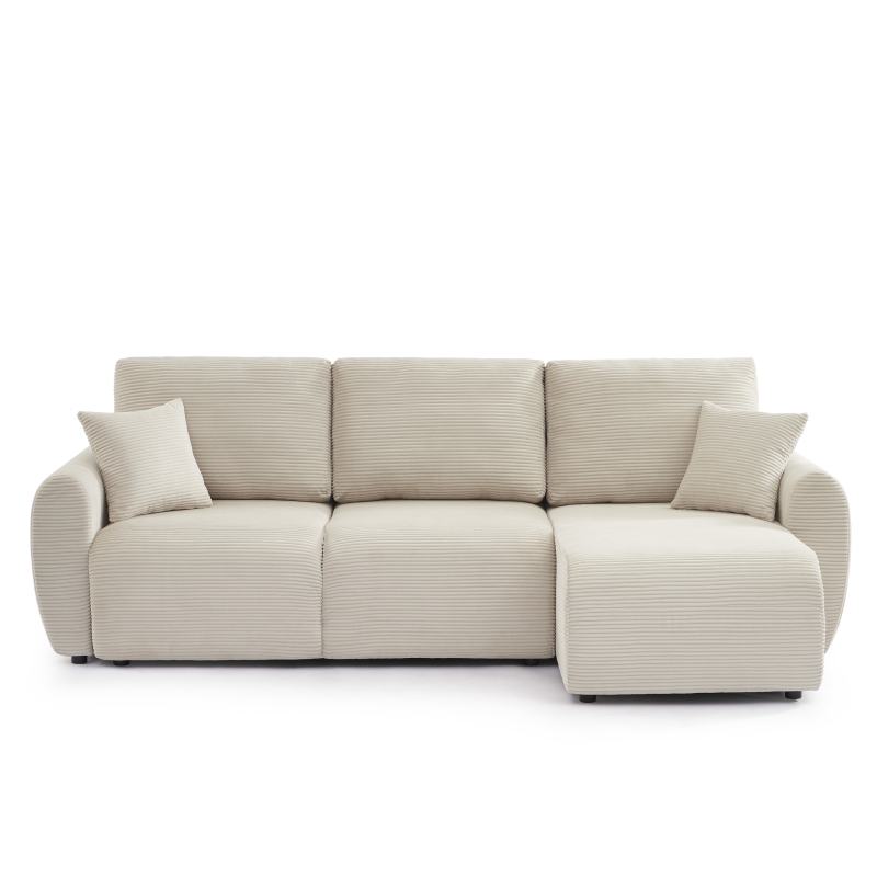 Canapé d'angle DANILO convertible velours côtelé beige 4 places