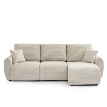 Canapé d'angle DANILO convertible velours côtelé beige 4 places