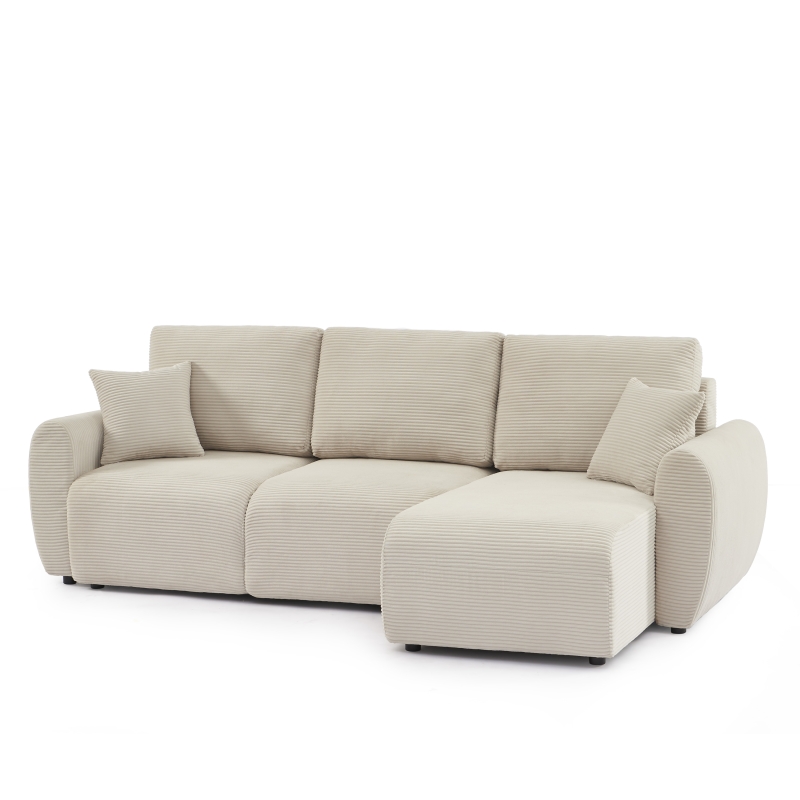 Canapé d'angle DANILO convertible velours côtelé beige 4 places