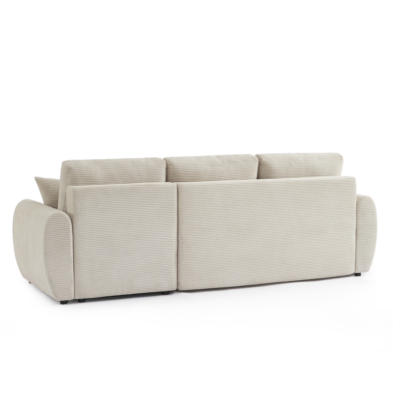 Canapé d'angle DANILO convertible velours côtelé beige 4 places