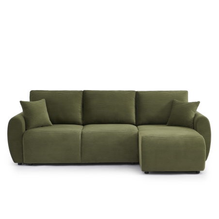 Canapé d'angle DANILO convertible velours côtelé vert 4 places
