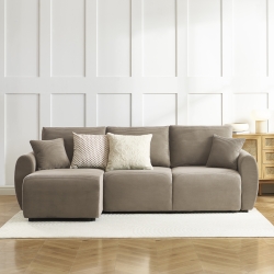 Canapé d'angle DANILO convertible velours côtelé taupe 4 places