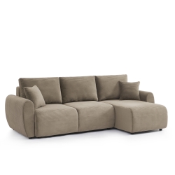 Canapé d'angle DANILO convertible velours côtelé taupe 4 places