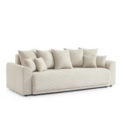 Canapé droit SOLINE convertiblevelours cotêlé beige 3 places