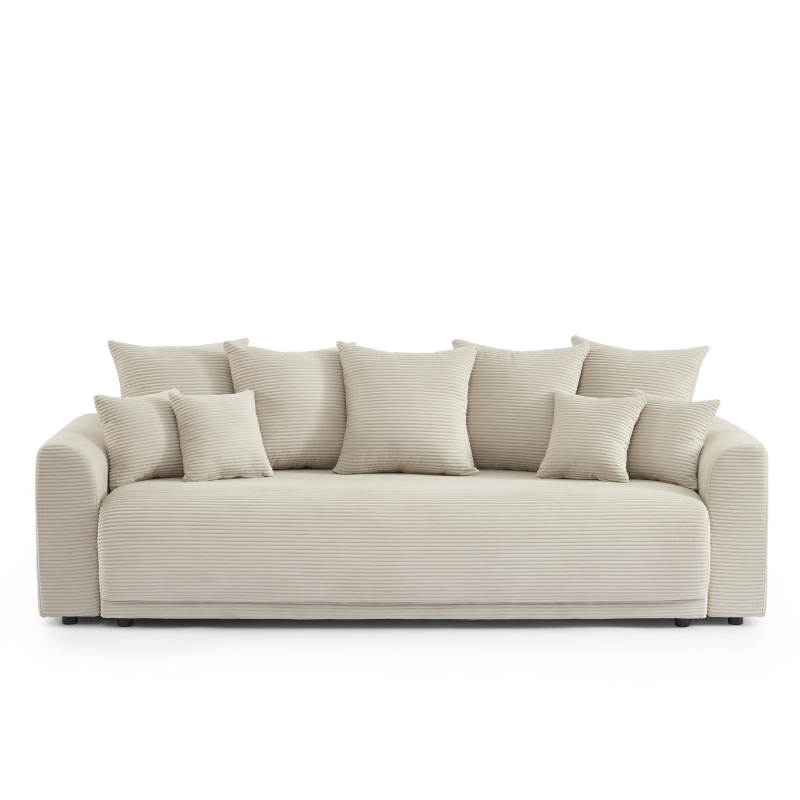 Canapé droit SOLINE convertiblevelours cotêlé beige 3 places