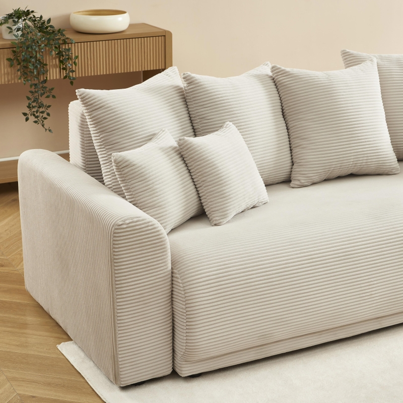 Canapé droit SOLINE convertiblevelours cotêlé beige 3 places