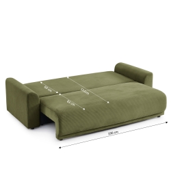 Canapé droit SOLINE convertiblevelours cotêlé vert 3 places