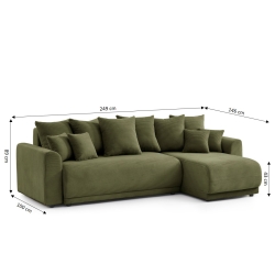 Canapé angle SOLINE convertible velours côtelé vert 4 places