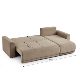 Canapé angle SOLINE convertible velours côtelé taupe 4 places