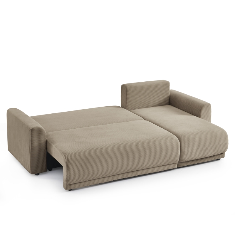 Canapé angle SOLINE convertible velours côtelé taupe 4 places