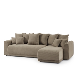 Canapé angle SOLINE convertible velours côtelé taupe 4 places