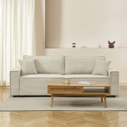 Canapé droit ZOLA convertible velours côtelé beige 3 places