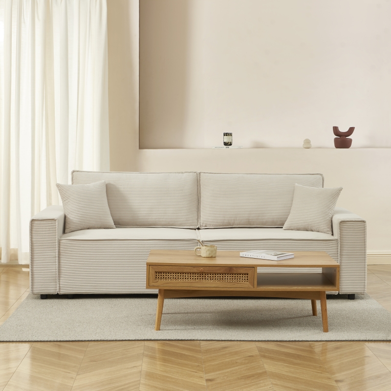 Canapé droit ZOLA convertible velours côtelé beige 3 places