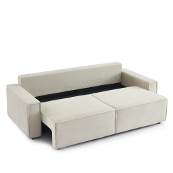 Canapé droit ZOLA convertible velours côtelé beige 3 places