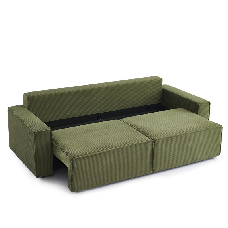 Canapé droit ZOLA convertible velours côtelé vert 3 places