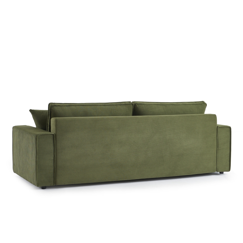 Canapé droit ZOLA convertible velours côtelé vert 3 places