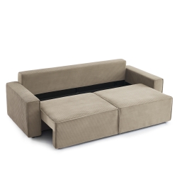 Canapé droit ZOLA convertible velours côtelé taupe 3 places