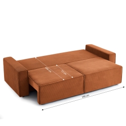 Canapé droit ZOLA convertible velours côtelé terracotta 3 places