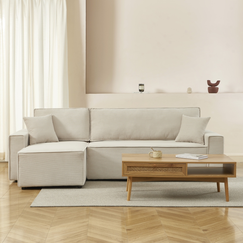 Canapé d'angle ZOLA convertible et réversible velours côtelé beige