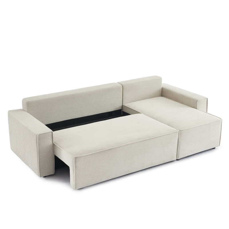 Canapé d'angle ZOLA convertible et réversible velours côtelé beige