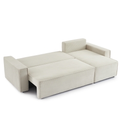 Canapé d'angle ZOLA convertible et réversible velours côtelé beige