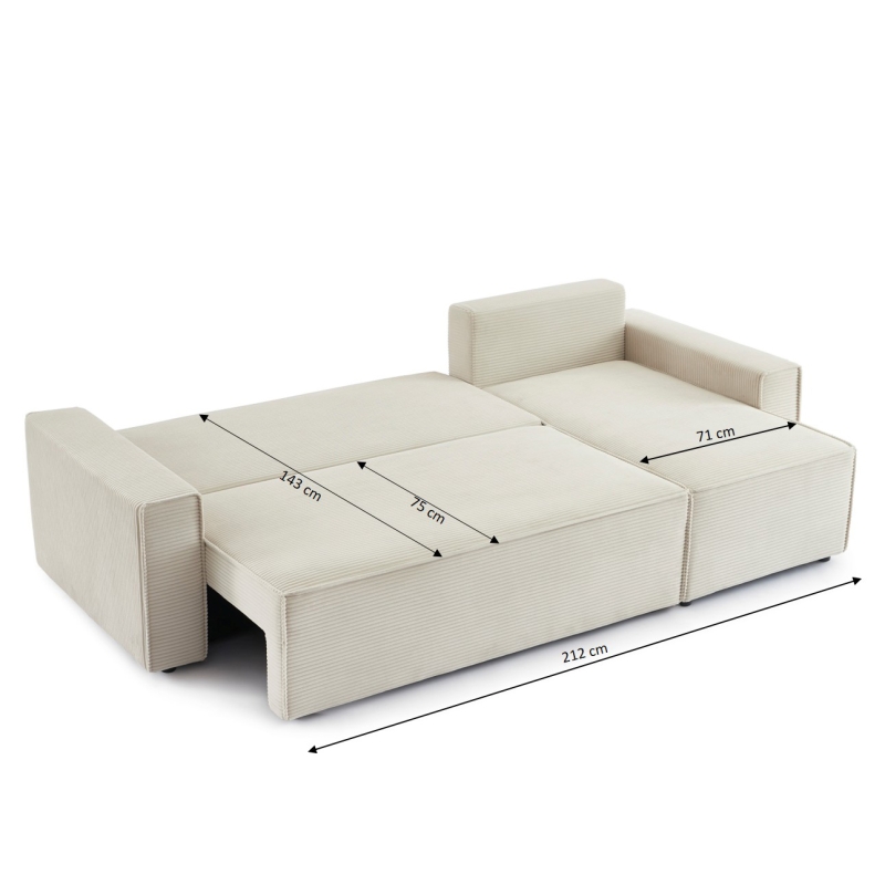Canapé d'angle ZOLA convertible et réversible velours côtelé beige