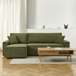 Canapé d'angle ZOLA convertible et réversible velours côtelé vert