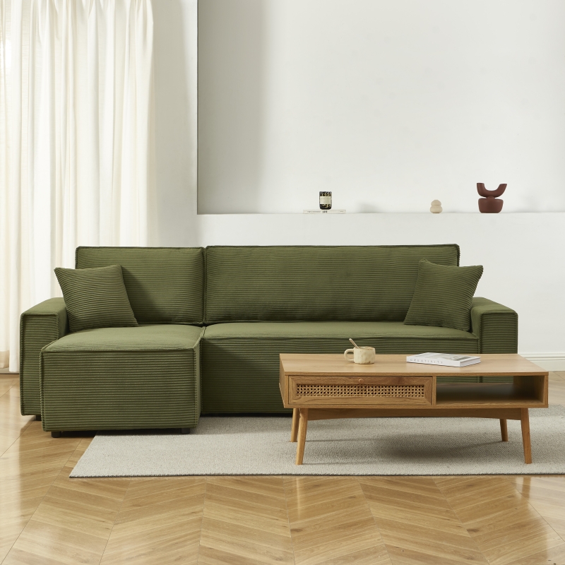 Canapé d'angle ZOLA convertible et réversible velours côtelé vert