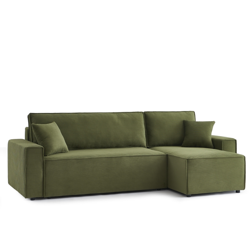 Canapé d'angle ZOLA convertible et réversible velours côtelé vert