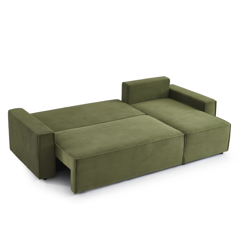 Canapé d'angle ZOLA convertible et réversible velours côtelé vert