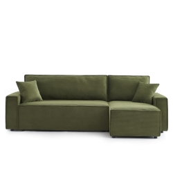 Canapé d'angle ZOLA convertible et réversible velours côtelé vert