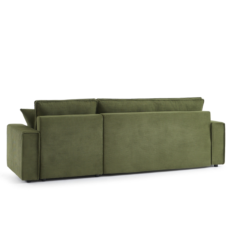 Canapé d'angle ZOLA convertible et réversible velours côtelé vert