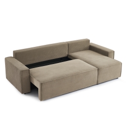 Canapé d'angle ZOLA convertible et réversible velours côtelé taupe 4 places