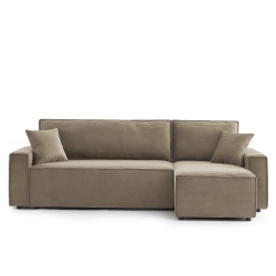 Canapé d'angle ZOLA convertible et réversible velours côtelé taupe 4 places